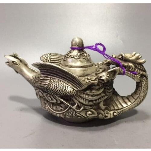 China White copper dragon phoenix ChengXiang teapot crafts statue