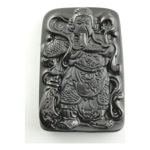 Chinese Guangong The Symbol Of Loyalty Pendant Natural Black Obsidian Carved Jewelry For Men and Women Christmas Gift