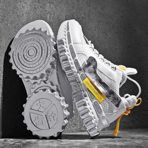 Mens Personality Big Gear Casual Catwalk Shoes Lace Up Brand Off White Sneakers Trendy Boys Zapatos De Hombre