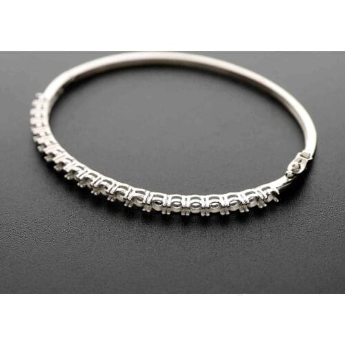 3MM Round Bezel 20 Stones Solid 925 Sterling Silver Prong Bezel 60MM Open Bracelet Bangle Settings DIY Supplies 1900210