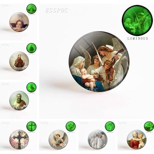 5pcs/set 25mm Round Christianity Luminous Glass Cabochon Virgin The Angels Pendant Making Religion Jewelry Beautiful Cameo