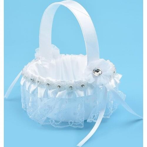 Lace Bowknot Wedding Basket Flower Girl Basket For Ceremony Wedding Storage Flower Container Party Holiday DIY Decor Supplies