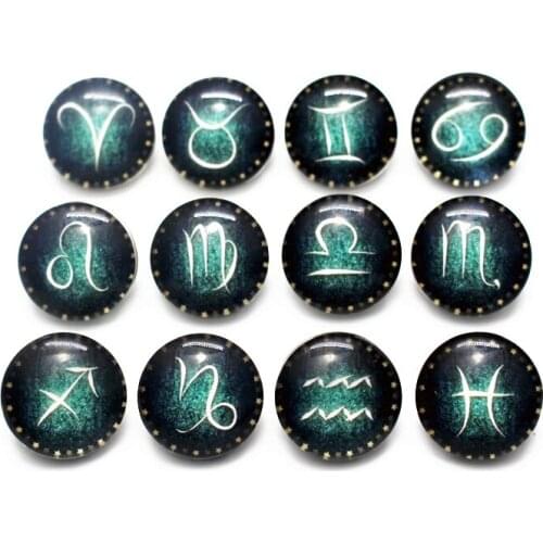 Hot selling 10pcs/lot 12 Constellation Snap Buttons Charms 18mm Animal Print Glass Buttons Fit DIY Snap Bracelets&Bangle Jewelry