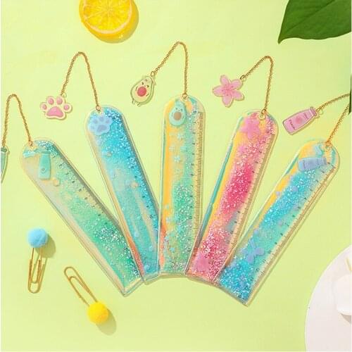 Kawaii Into The Oil Quicksand Bookmark Scale Ruler Cute Laser Multi-function Student Korean Stationery Office School Supplies