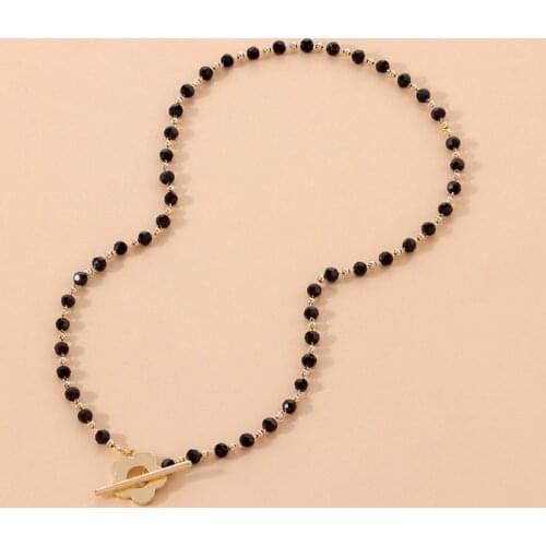 Fashion Luxury Black Crystal Glass Bead Temperament Black Crystal Flower Short Necklace Collar Necklace Jewelry Party Charm