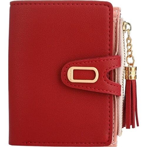 Fashion Womens Tassels Metal D hasp Fold Wallet PU Leather Women Short Wallets Purse Coins ID Card Holder