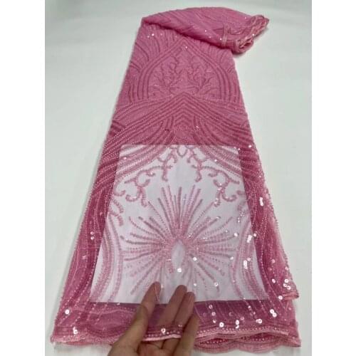 New African Sequins Lace Fabric 2021 French Tulle Lace Fabric Bead Tube Embroidery Mesh Fabric For Party Wedding Dress Materials