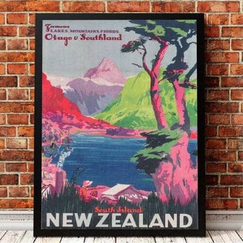 New Zealand Vintage Travel Poster Prints South Island Travel Picture Colorful Living Room Home Wall Art Decor