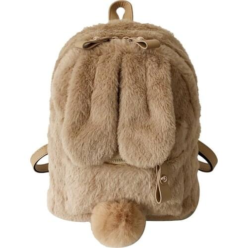 Autumn Winter Pure Color Plush Cartoon Cute Rabbit Backpack Childrens Schoolbag Leisure Girl School Bags For Teenage Girls