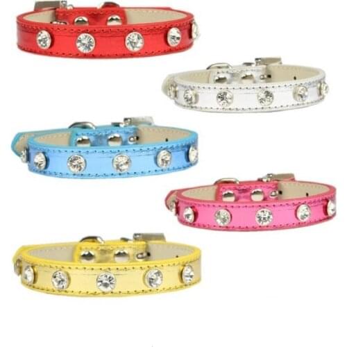Pet Collars For Dogs, Adjustable Bright PU Leather Collars for Dog Pet with Rhinestone for Small, Medium, Large Dog Puppies