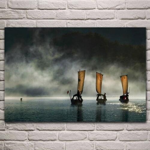 Nature landscape sail boat mist river water living room decoration home decor wall art print wood frame fabric poster KL053