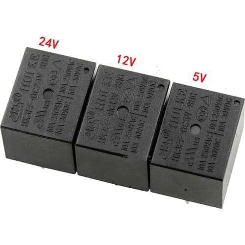 Power Relay HK3FF-DC5V-SHG HK3FF-DC12V-SHG HK3FF-DC24V-SHG Volt Power Relay DC 5V 12V 24V 10A 5 Pins 5-Pin DIP5 Black