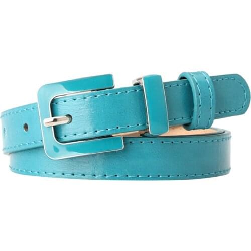 Designer PU Leather Belt For Women Black Blue Green 2cm Narrow Thin Leather Candy Color Pin Buckle Waist Belts Female