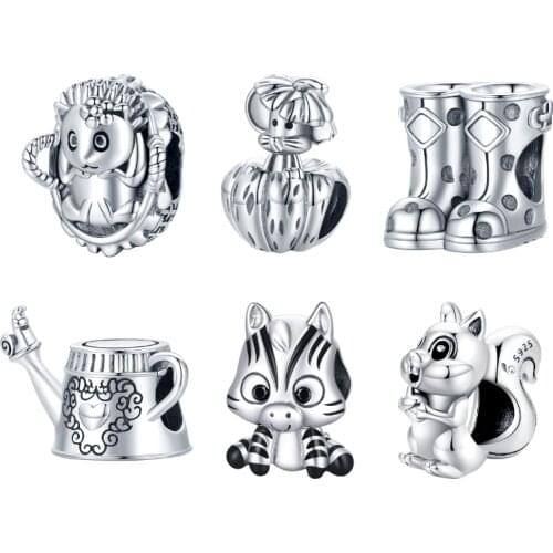 BISAER 925 Sterling Silver Vintage Charms Mini Boots Hedgehog Baby Charms Fit For Pandora Original Bracelet Pendant Beads ECC192
