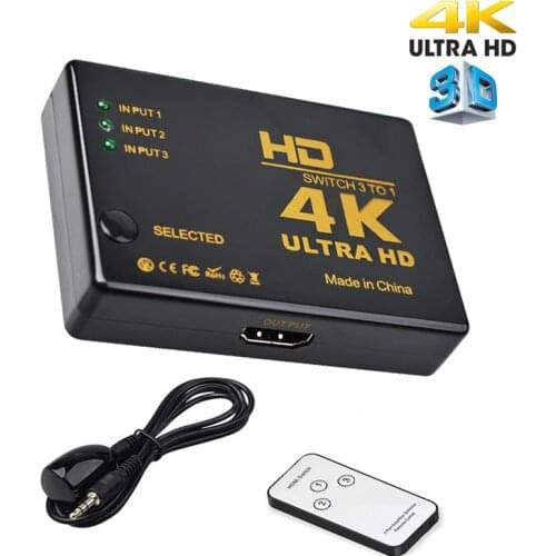3 in 1 Out HDMI-compatible Video Switcher Splitter 4K*2K UHD 1080P 3 Port Selector 3x1 with Remote Control For PS3 PS4 PC HDTV