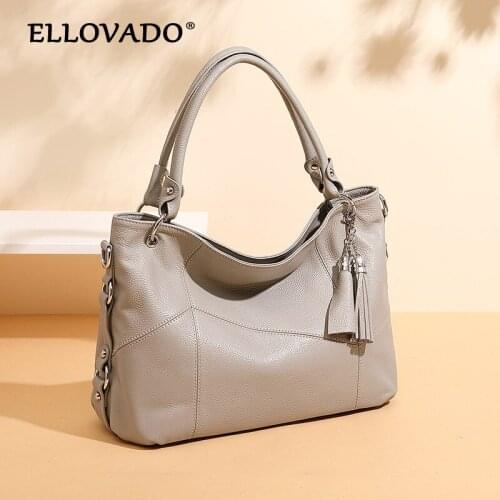 Ellovado Women Genuine Leather Totes Bag Handbags Shoulder Bags Fashion Portable Messenger Bags Female Crossbody Bags for Lady