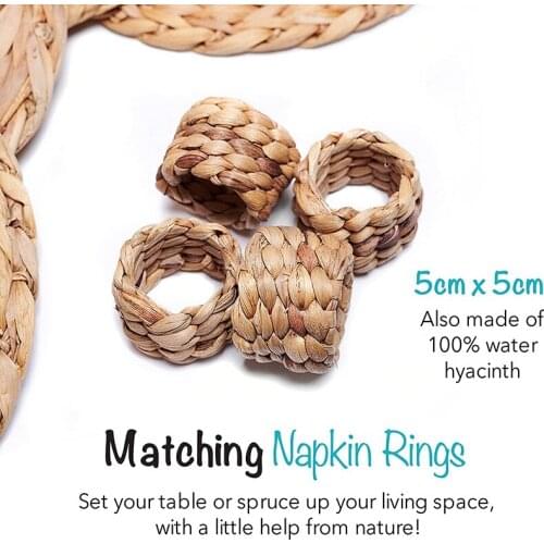 Woven Placemats Natural Water Hyacinth Seagrass Woven Placemats, Round and Thick - Set of Matching Napkin Rings