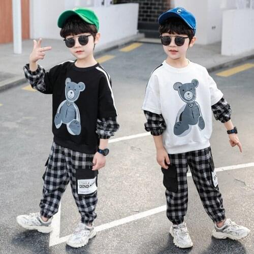 Plaid Spring Autumn Childrens Clothes Set Boys Sweatshirts + Pants 2pcs/Set Kids School Beach Costume Teenage Girl Clothing