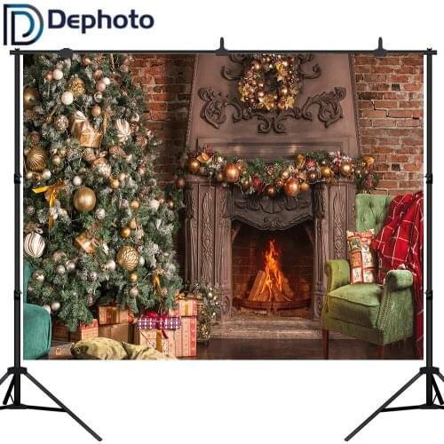 Dephoto Christmas Tree Gifts Fireplace Baby Children Portrait Photography Backgrounds Vinyl Photographic Backdrop Photo Studio