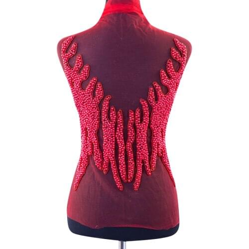 XFX 1 pc back design red color Crystal Trim for Wedding Dress Costume Patch