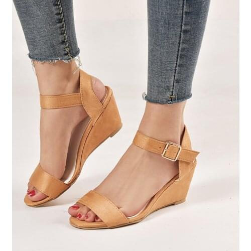 Womens Wedge High Heel Sandals Summer 2021 New Buckle Fish Mouth Womens Flat Sandals Big Size 35-43 bohemian sandals