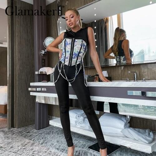 Glamaker Sleeveless sexy streetwear lace up long playsuit jumpsuit Elegant Sportswear patchwork printed chic jumpsuit 2021