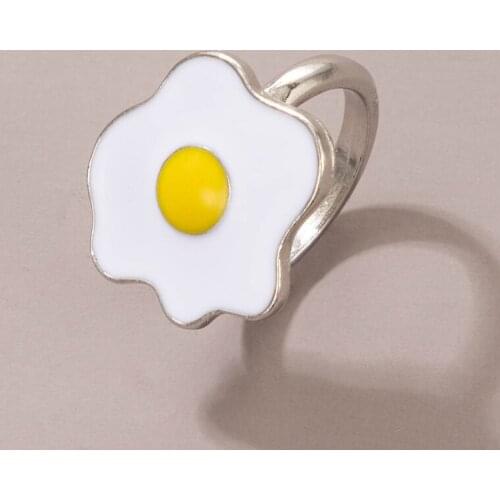 HuaTang Cute Poached Egg Single Ring for Women Men Creativite Silver Color Alloy Metal Geometric Joint Rings Jewelry 19684