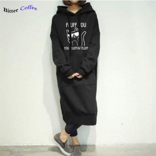 Autumn Winter New Funny Graphic Women Dress Casual Hooded Pocket Long Sleeve Pullover Sweatshirts Women Fashion