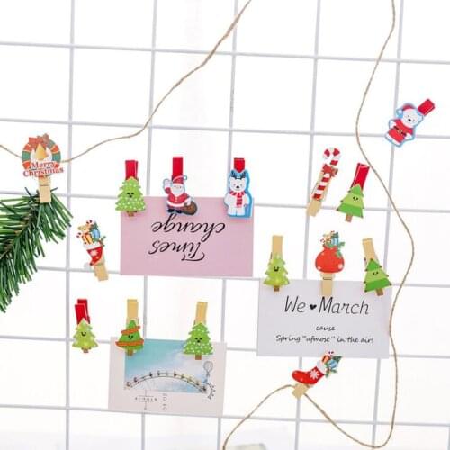 10pcs/lot Kawaii Wooden Christmas Card Paper Clip Festival Decorative Photo Message Cards Clips School Stationery Gift Set