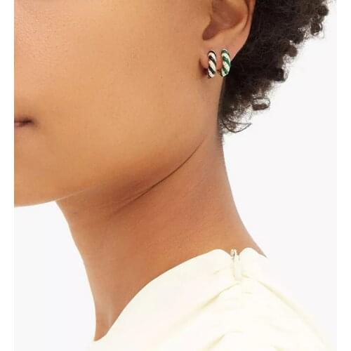 2021 Fashion Rainbow Colorful neon enamel Gold Color Circle Small Hoop Earring paved clear CZ stone for Women lady charm jewelry