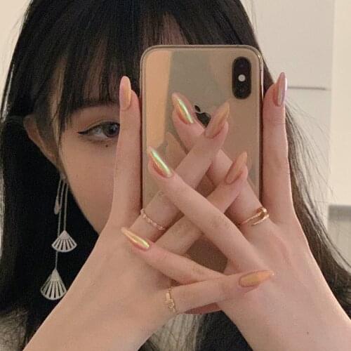 24pcs Pink Orange Fake Nail Patch Glue Type Removable Mid Length Paragraph Fashion Manicure Save Time False Nails Patch