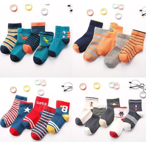 5 Pairs Cotton Socks Autumn Winter Soft Cartoon For Lovely Cute Socks Girls Children Kids Socks Toddler Boys Fashion Sport Socks