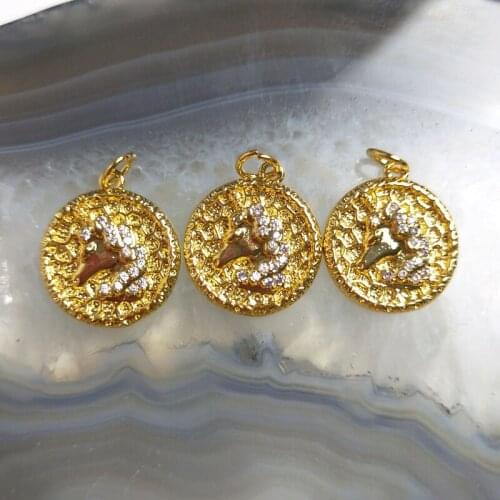 5pcs Retro Horse Pattern Gold Color Brass Pendant Creative Animal Head CZ Pave Coin For Men Women Necklace Bracelet DIY Gift Y