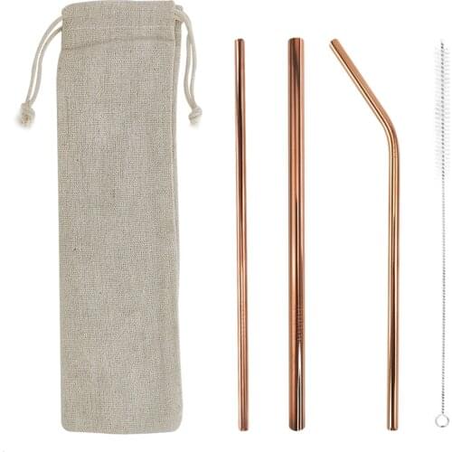 5 Pcs Drinking Straw Set Wide Reusable Stainless Steel Straight Straws Drinking Pipettes with Cleaning Brush for Milk Beverage