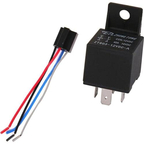 Car Truck Auto DC 12V 40A 40 AMP SPST Relay Relays Socket SPST 4 Pin 4 Wire
