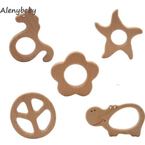 Beech Wooden Natural Handmade Wooden Teether DIY Wood Eco-Friendly Safe Baby Teether Toys