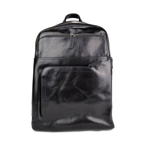 Leather black backpack genuine leather travel bag weekender sports bag