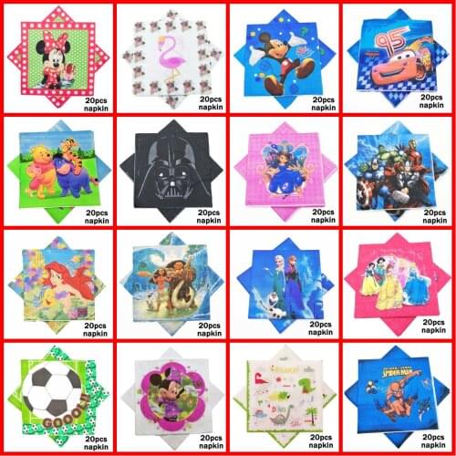 Spiderman Avenger Mickey Minnie Mouse Little Mermaid Cars Princess Kid Boy Birthday Party Supplies Disposable Napkin Wholesale