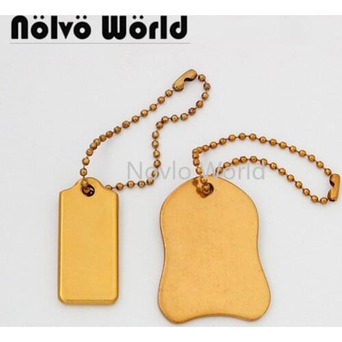 5-30 pieces 2 size 39*18mm 46*34mm Old gold Customized Bag Thick Name Tags /metal label with ball chain / Personalized long tag