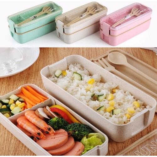 750ml Healthy Material 2 Layer Lunch Box Wheat Straw Box Bento Microwave Oven Plates and Cutlery Food Storage Container Lunchbox