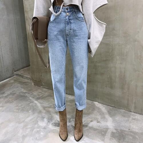 Zoki Autumn Vintage Denim Jeans Women High Waist Straight Slim Female Buttons Zipper Ladies Light Blue Pants Streetwear New 2021