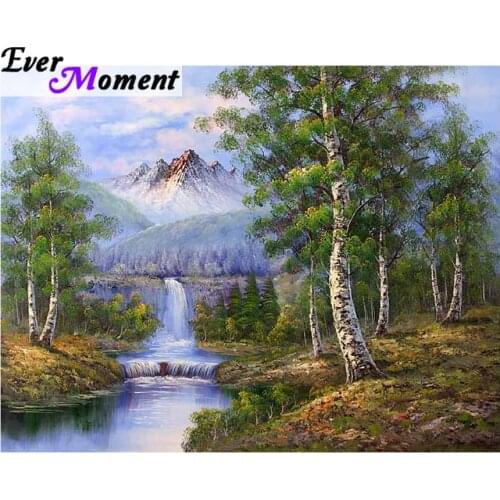 Ever Moment DIY 5D Diamond Painting Scenic Landscape Full Diamond Embroidery Mosaic Kit Rhinestones Tree Waterfall Decor ASF764