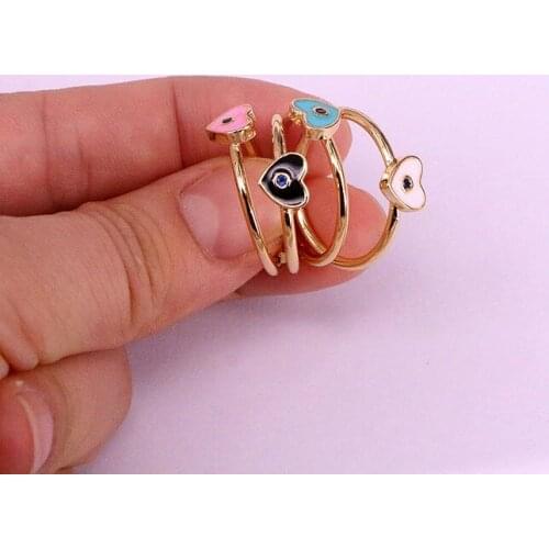 6PCS, Enamel Star / Moon / Heart / Round Eye Ring Finger Rings Lucky Gold Jewelry