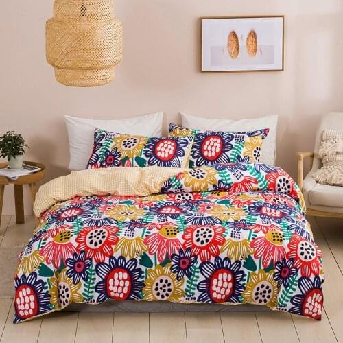 Cartoon Colorful Sunflower Art Luxury Comforter Bedding Set Modern Home Textile King Queen Twin Size Bed Linen Duvet Cover Set
