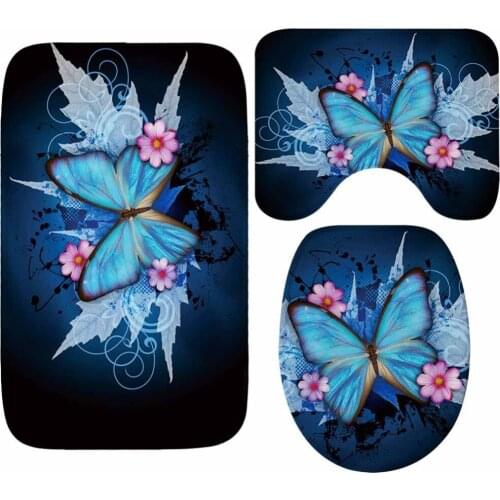Lid Toilet Seat Cover Doormat Rug Bathroom Bath Mat for Living Room Household Butterfly Lavender Toilet Bowl Mat Set assento