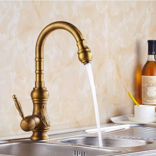 Kitchen faucet Antique Brass Bathroom Basin Faucet Swivel Spout Vanity Sink Mixer Tap Single Handle cocina
