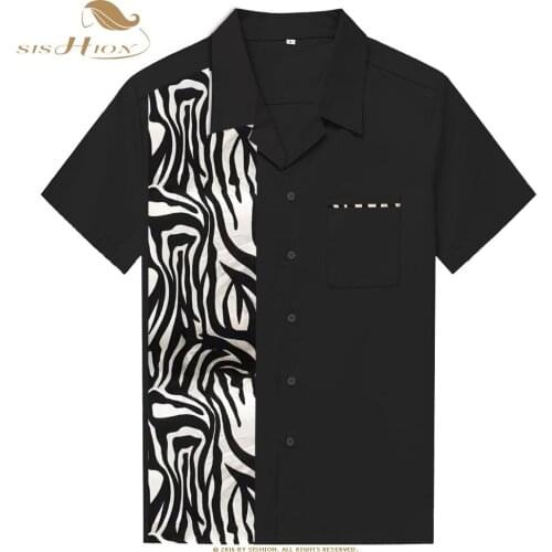SISHION 2019 Men Summer Shirt ST110 Animal Zebra Pattern Short Sleeve Cotton Black Shirt for Men camicia uomo pocket