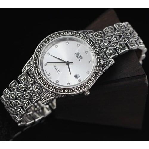 Hot Sale HF Brand Top Quality S925 Sterling Silver Jewelry Men Watch Thai Silver Unisex Bracelet Watch European American Style