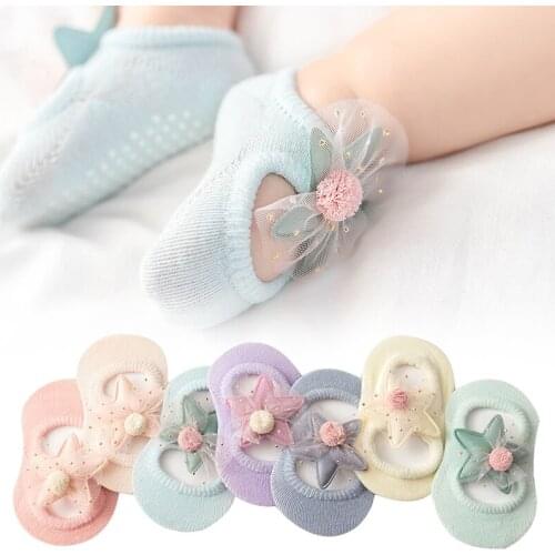 Baby Socks 0-1 Y Baby Floor Socks Bowknot Hollow Flowers Dispensing Non-slip Infant Toddler Socks Newborn Indoor Floor Socks