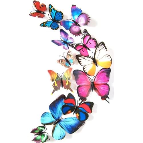 New Decorative Butterfly Three-Dimensional Simulation Wall Stickers Curtain Refrigerator Decoration Stickers Set Of 12